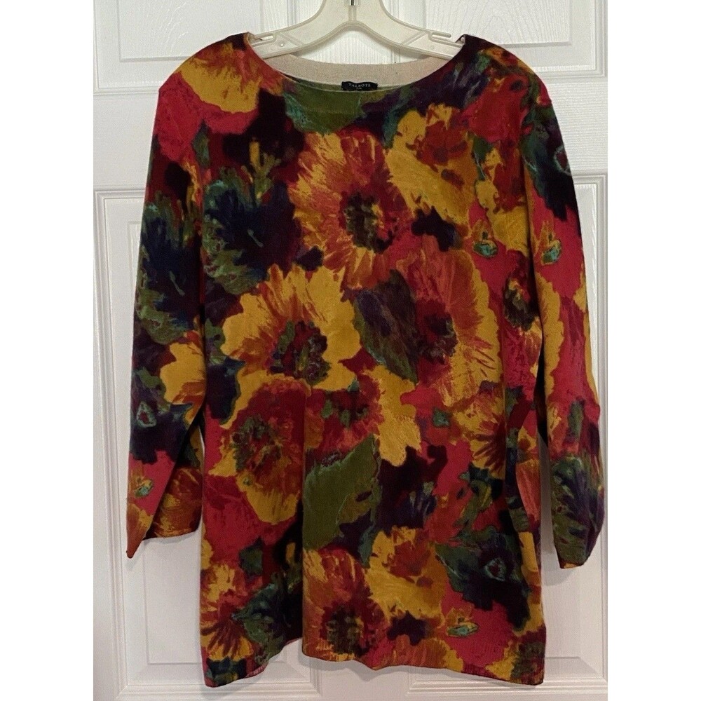 Talbots Audrey 100% Cashmere Brushed Floral Sweater Plus 1x